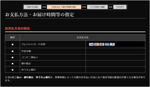 お支払い方法・お届け時間等の指定